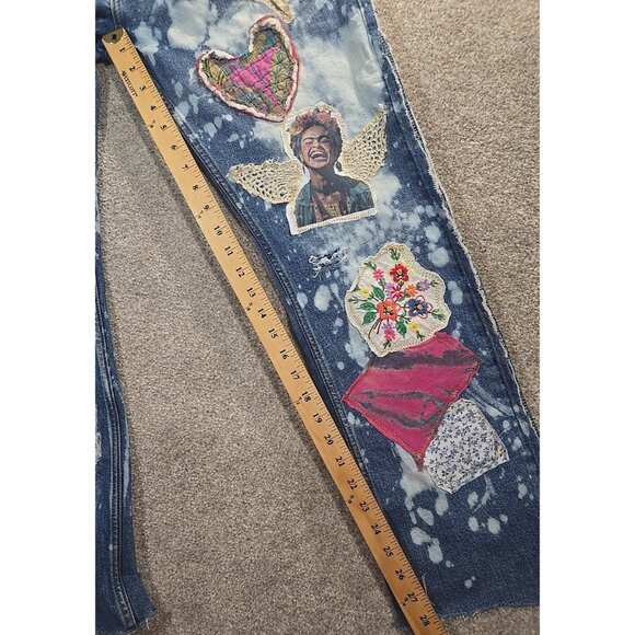 OOAK Magnolia Boho Reworked Levi Jeans Upcycle Boyfriend Indie Cat Adjusts 26-32 - Picture 8 of 16